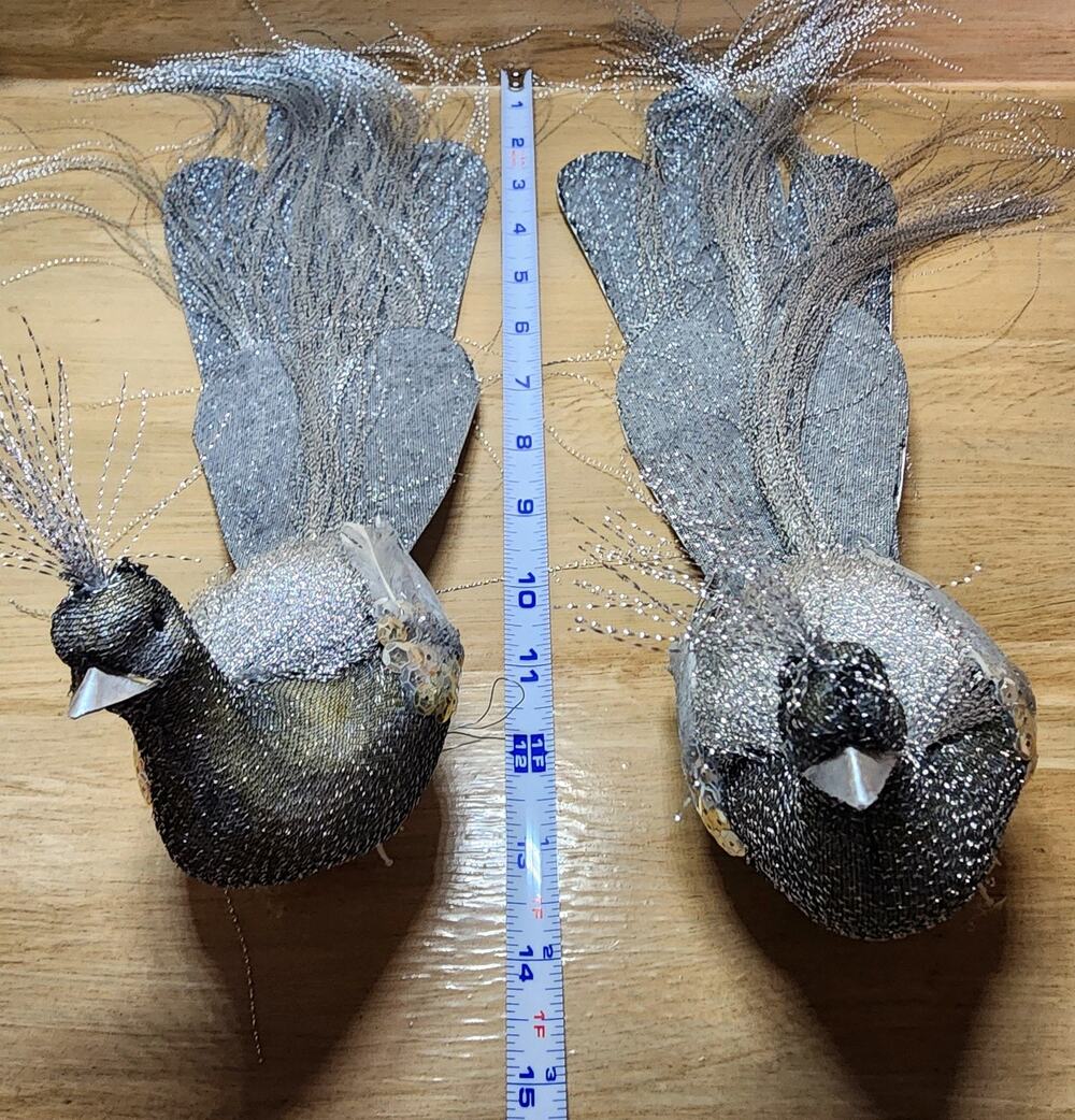 4 Handmade White & Silver Peacock Bird Ornaments Decorations 15" SEE PICTURES